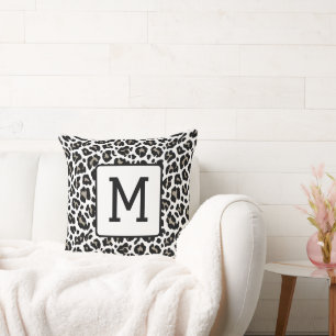 Monogrammed Luipaard Print Zwart-wit Kussen
