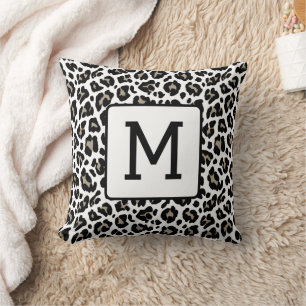 Monogrammed Luipaard Print Zwart-wit Kussen
