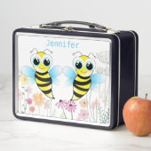 Monogrammed Lunch Box van Cute Bee en Flowers (In situ)
