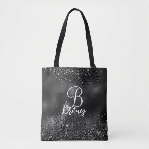 Monogrammed Luxe Zwart Glamour Glitter Patroon Draagtas
