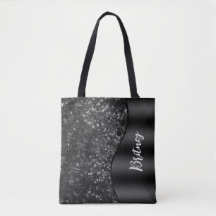 Monogrammed Luxe Zwart Glamour Glitter Patroon Draagtas