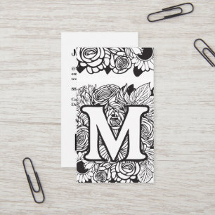 Monogrammed M Bloemen Zwart en Wit Bedrijf Logo Visitekaartje