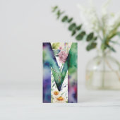 Monogrammed M Daisy Bloemen Waterverf QR Code Logo Visitekaartje (Staand voorkant)