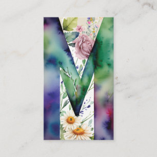 Monogrammed M Daisy Bloemen Waterverf QR Code Logo Visitekaartje