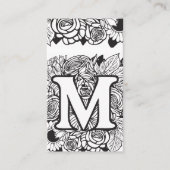 Monogrammed M Zwart-wit Bloemen QR Code Logo Visitekaartje (Voorkant)