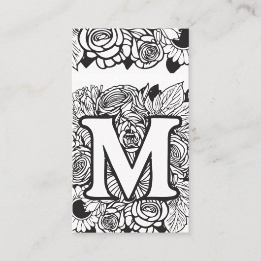 Monogrammed M Zwart-wit Bloemen QR Code Logo Visitekaartje (Voorkant)