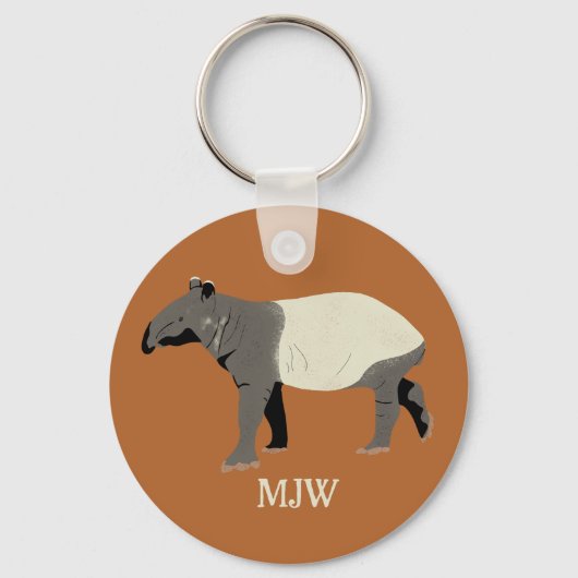 Monogrammed Malayan Tapir Animal Illustration Sleutelhanger (Voorkant)