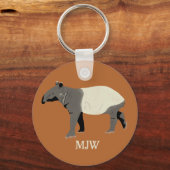 Monogrammed Malayan Tapir Animal Illustration Sleutelhanger (Voorkant)