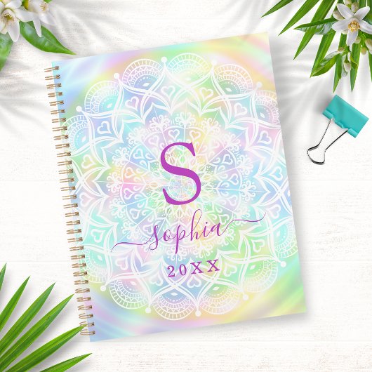 Monogrammed Mandala Neon Holographic 2022 2023 Planner