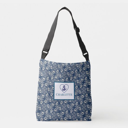 Monogrammed marineblauw en witte Canvas tas (Voorkant)