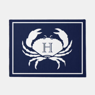 Monogrammed marineblauw witte krab Nautical Doorma Deurmat