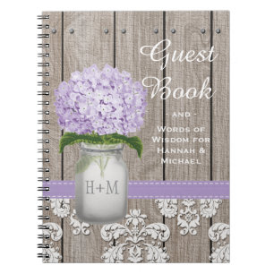 Monogrammed Mason Jar Paarse Hydrangea Guest Book Notitieboek