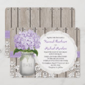 Monogrammed Mason Jar Paarse Hydrangea Wedding Kaart (Voorkant / Achterkant)