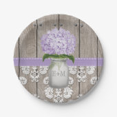 Monogrammed Mason Jar Paarse Hydrangea Wedding Papieren Bordje (Voorkant)