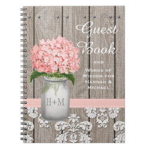 Monogrammed Mason Jar Pink Hydrangea Guest Book Notitieboek