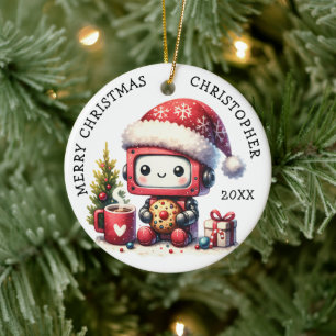 Monogrammed Merry Christmas Schattige Robot Keramisch Ornament
