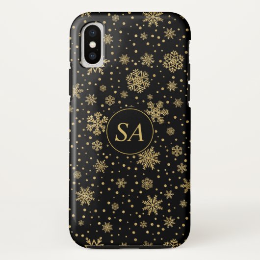 Monogrammed Merry Kerstmis Golden Snowflakes Case-Mate iPhone Case (Achterkant)