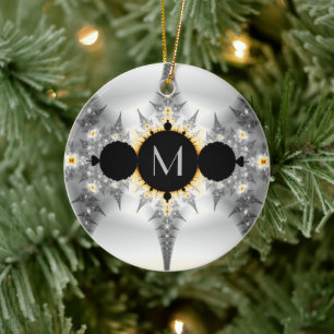 Monogrammed Metallic Silver Fractal Keramisch Ornament
