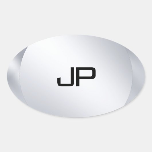 Monogrammed Metallic Silver Watch Sjabloon Ovale Sticker (Voorkant)
