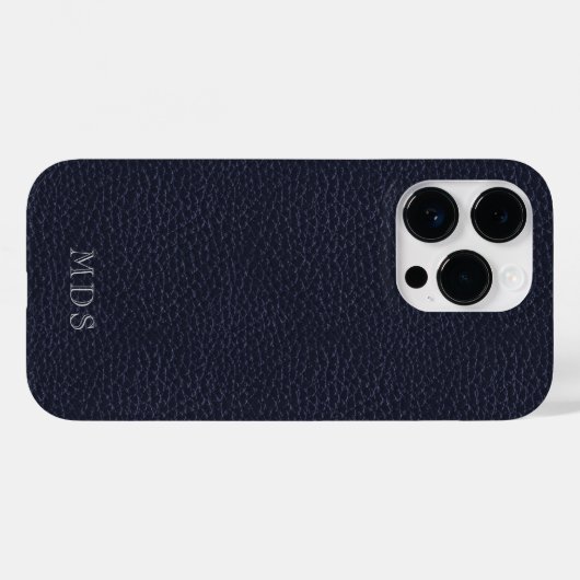 Monogrammed Midnight Blue Faux Leather Case-Mate iPhone Case (Achterkant (horizontaal))