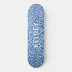 Monogrammed Minimale Lijn Kunstblauw Skateboard