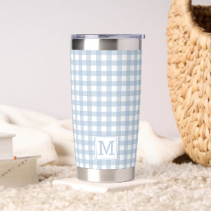 Monogrammed Minimalist Blue Gingham geruite patroo Geïsoleerde Drinkbeker