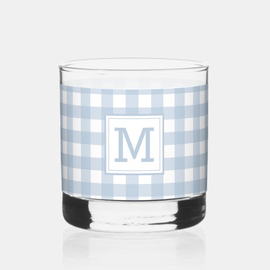 Monogrammed Minimalist Blue Gingham geruite patroo Whisky Glas (Voorkant)