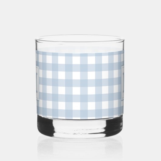 Monogrammed Minimalist Blue Gingham geruite patroo Whisky Glas (Links)