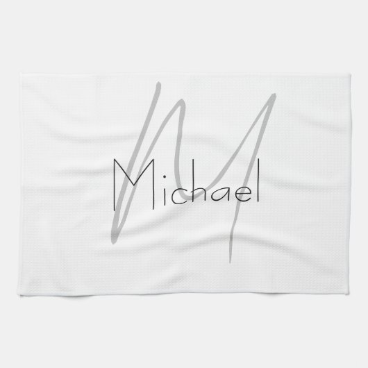 Monogrammed minimalistisch effen moderne naam theedoek (Horizontaal)