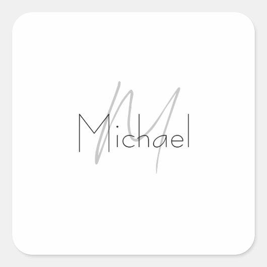 Monogrammed minimalistisch effen moderne naam vierkante sticker (Voorkant)