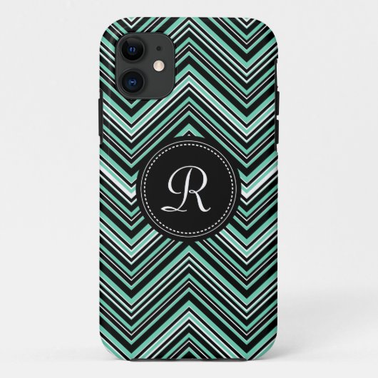 Monogrammed Mint Black Tribal Chevron Pattern Case-Mate iPhone Case (Achterkant)