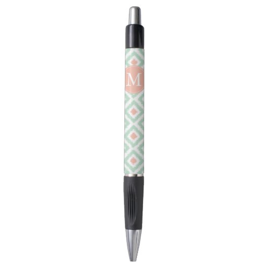 Monogrammed Mint en Coral Diamonds Ikat Pattern Pen (Voorkant Verticaal)