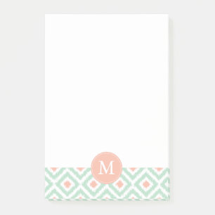 Monogrammed Mint en Coral Diamonds Ikat Pattern Post-it® Notes