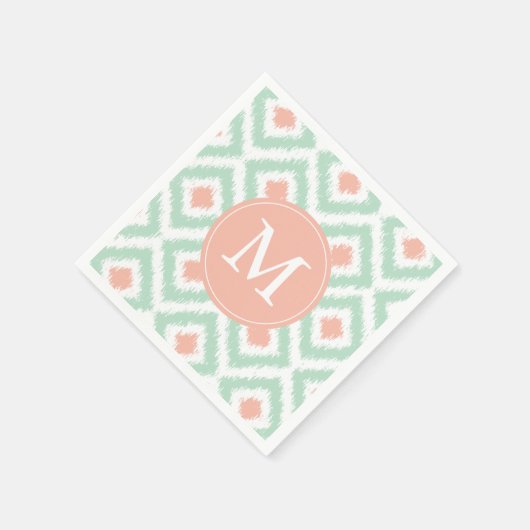 Monogrammed Mint en Coral Ikat Pattern Servetten (Hoek)