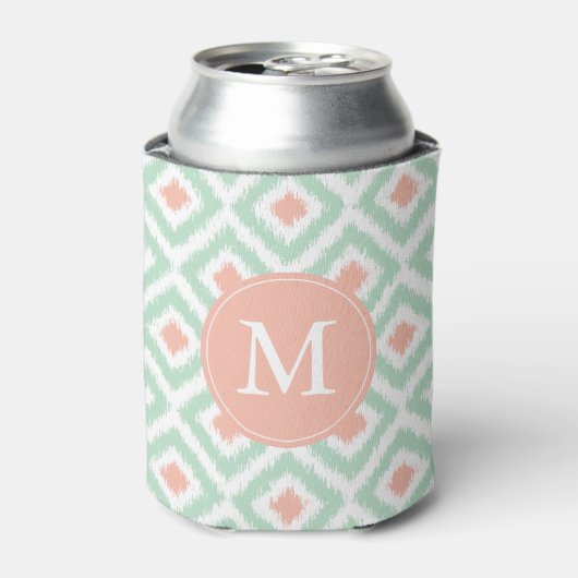 Monogrammed Mint en Coral Pattern Blikjeskoeler (Blikje Voorkant)
