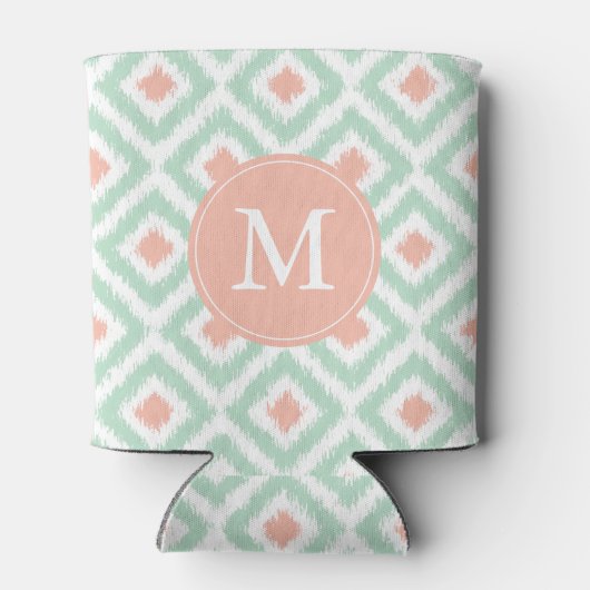 Monogrammed Mint en Coral Pattern Blikjeskoeler (Achterkant)