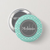 Monogrammed Mint Gray Moroccan Ogee Pattern Ronde Button 5,7 Cm (Voorkant /achterkant)