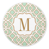 Monogrammed Mint Green en Gold Moroccan Keramische Knop (Voorkant)