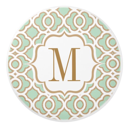 Monogrammed Mint Green en Gold Moroccan Keramische Knop (Voorkant)