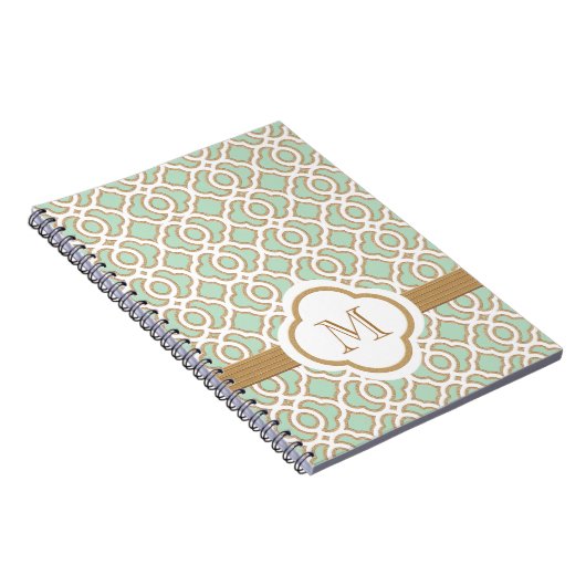 Monogrammed Mint Green en Gold Moroccan Notitieboek (Rechterzijde)