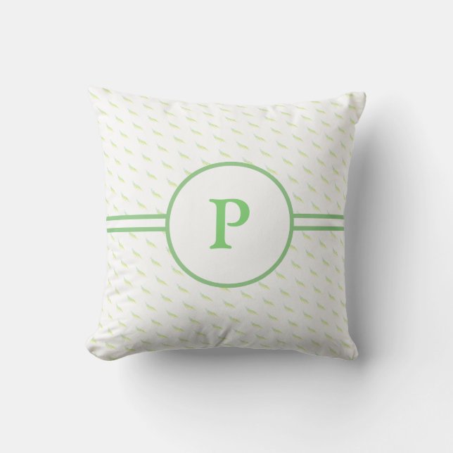 Monogrammed Mint Green Leaf Pattern Kussen (Voorkant)