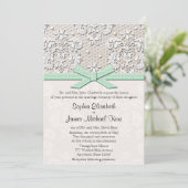 Monogrammed Mint  Lace Wedding Invitations Kaart (Staand voorkant)
