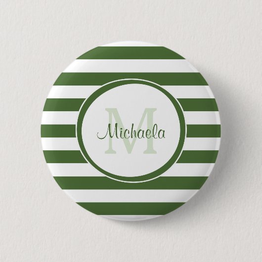 Monogrammed Modern Broad Forest Green Stripes Ronde Button 5,7 Cm (Voorkant)