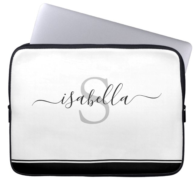 Monogrammed Modern Elegant Script Laptop Sleeve (Voorkant)