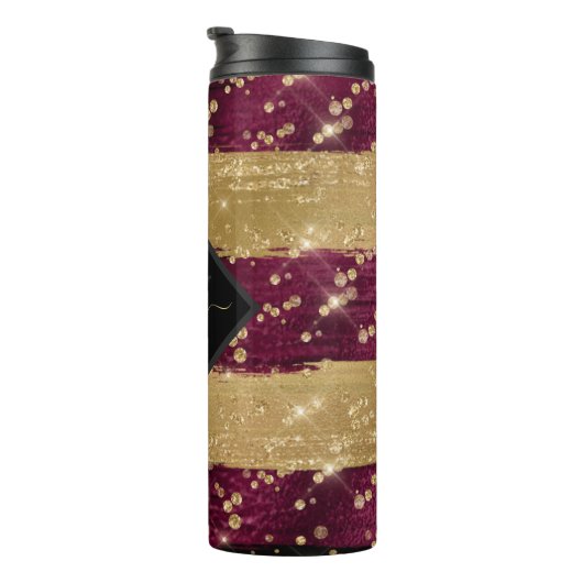 Monogrammed Modern Glitter Script Thermosbeker (Geroteerd rechts)