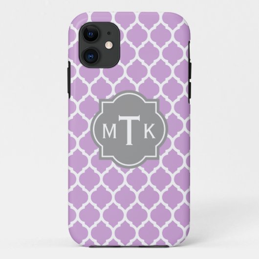 Monogrammed Modern Grey and Lila Lattice Pattern Case-Mate iPhone Case (Achterkant)