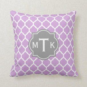 Monogrammed Modern Grey and Lila Lattice Pattern Kussen