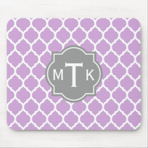 Monogrammed Modern Grey and Lila Lattice Pattern Muismat