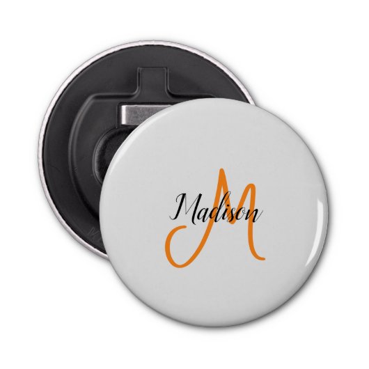 Monogrammed Modern Handschrift Naam Initiaal Button Flesopener (Voorkant)