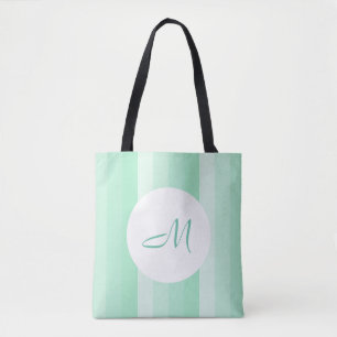 Monogrammed Modern Mint Green Striped Sjabloon Draagtas